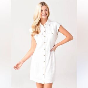 Frame Arie Stretch Linen‎ Button Down Shirt Dress White Medium